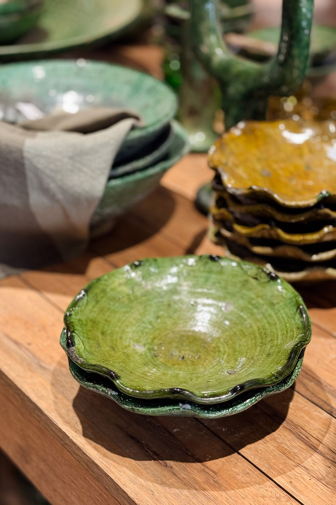 Tamegroute schaaltje in traditionele groene kleur met wavy rand