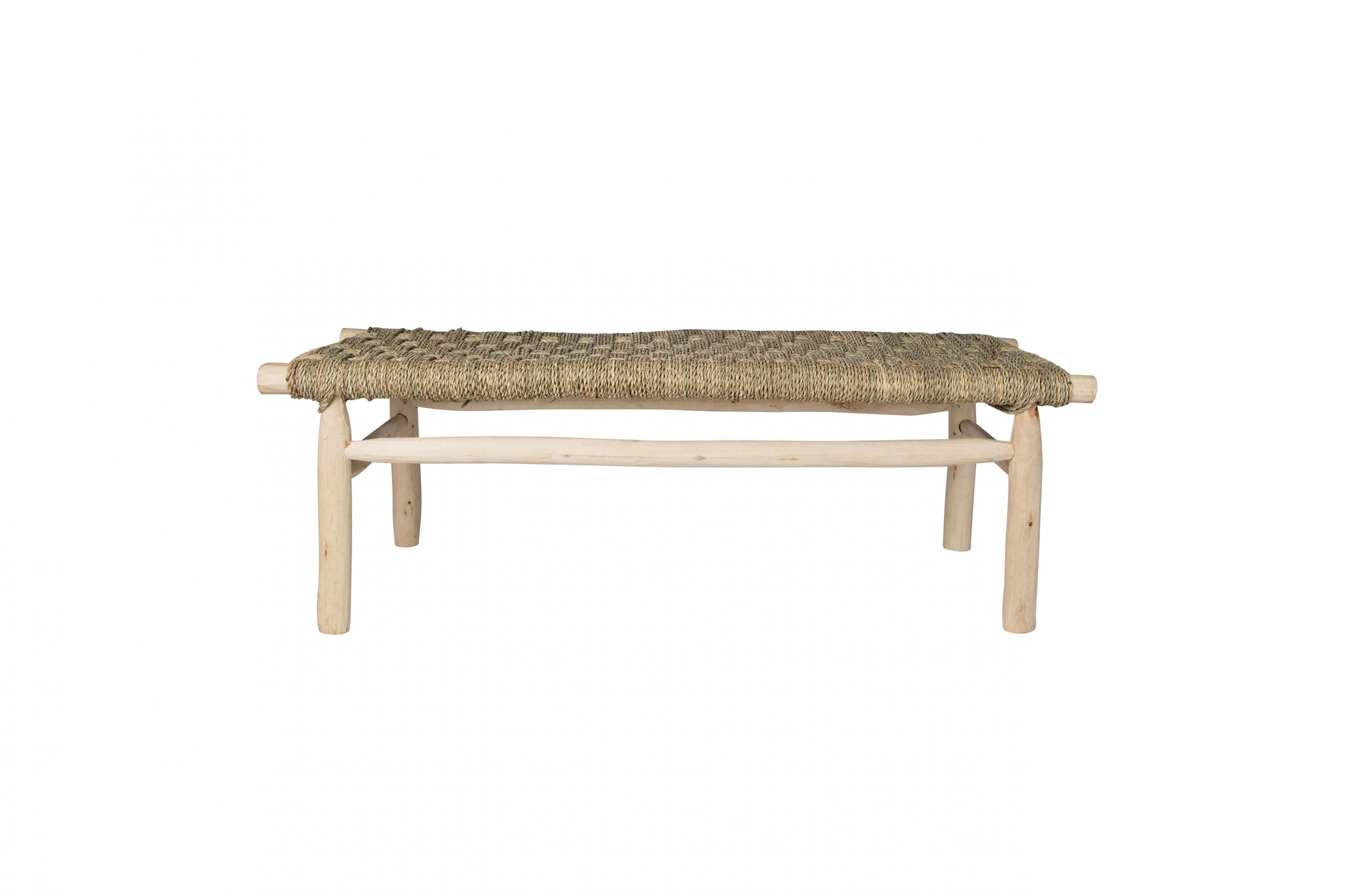 Bank van naturel hout met naturelle zitting van touw